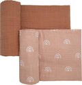 Sticky Toffee Muslin Swaddle Baby Blanket, Blush Pink Rainbows, 47 x 47 in, Soft Breathable Oeko-Tex Cotton Newborn Wrap and Receiving Blanket