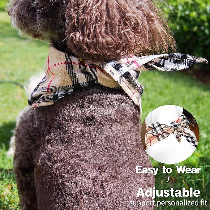 Adjustable Plaid Dog Bandanas,1PC Soft Washable Cotton Triangle Bib Kerchief Scarfs for Small Medium Large Dogs and Cats (Red&Blue, Large)
