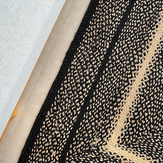 Traditional Jute Braided Rug, Rustic Country Décor for Kitchen, Living Room, Dining Room, Bedroom, Desert Black, 5'X8'