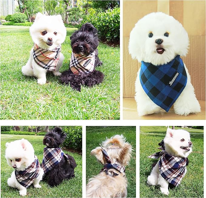 Adjustable Plaid Dog Bandanas,1PC Soft Washable Cotton Triangle Bib Kerchief Scarfs for Small Medium Large Dogs and Cats (Pink, Small)