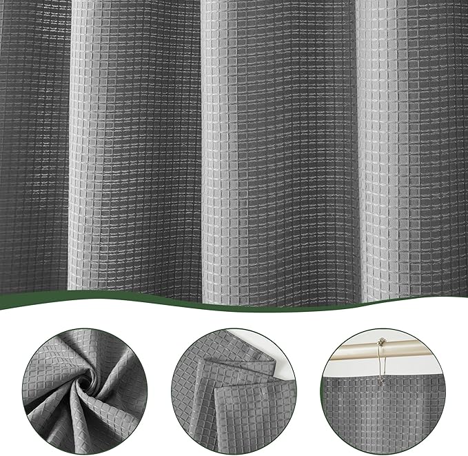 Indecor Home Luxury Waffle Weave Shower Curtain Elegant Hotel Style Fabric for Bathroom, Water Repellent, Machine Washable Dark Grey Waffle