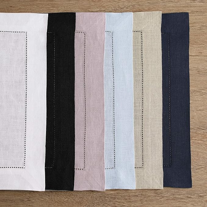 Solino Home Linen Placemats Set of 4 - Classic Hemstitch Natural Placemats 14 x 19 Inch - 100% Pure Linen Table Mats for Spring, Easter