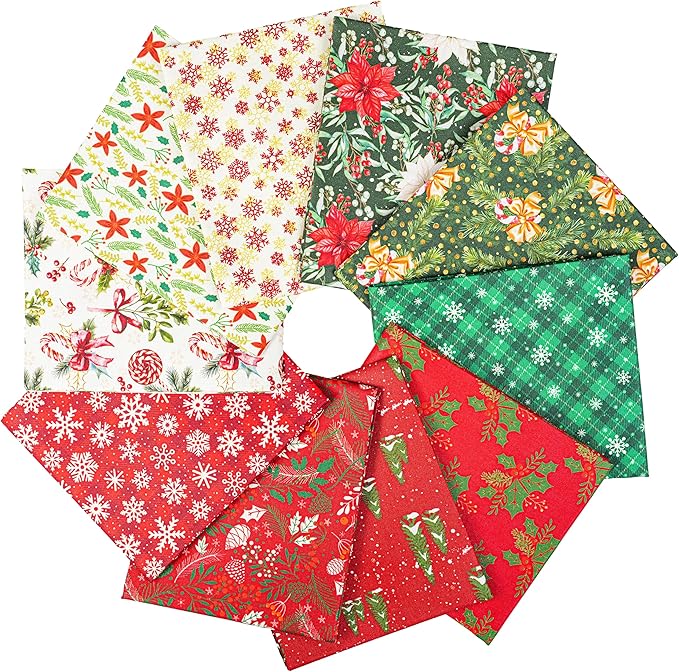 Craftido -25 Options- 100% Cotton Quilting Fabric Bundles 10pcs Fat Quarters 18”x21”-Medium Weight 5.2 oz- Soft Cotton for Quilting, Sewing Project, Patchwork, DIY Crafts – Winter Christmas
