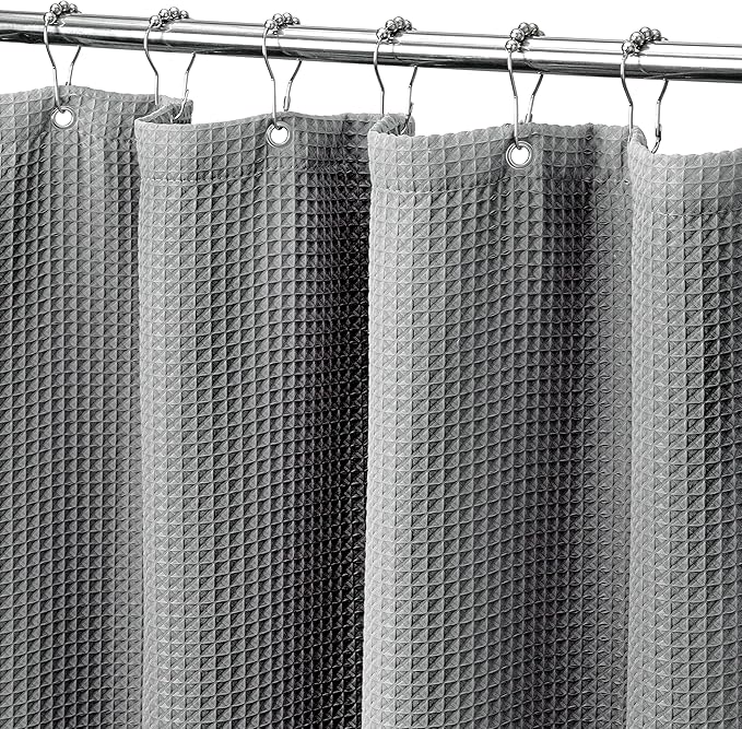 MISS SELECTEX Fabirc Shower Curtain for Bathroom, 230GSM Matt Waffle Water Repellent Durable Fabric Spa Hotel Shower Curtain, Machine Washable Cloth Shower Curtain(60Wx72H,Grey)