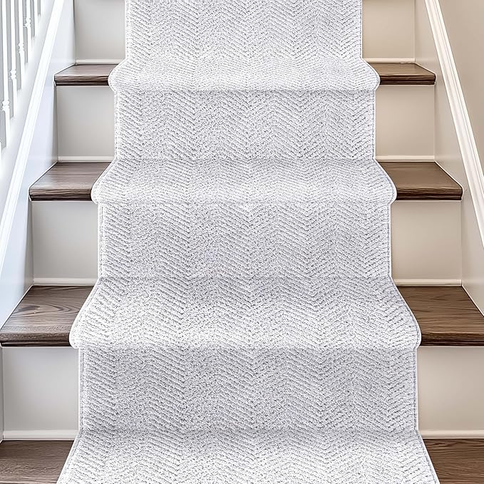 Well Woven Custom Size Hallway & Stair Runner- Harlow Pompeii Light Grey 31 Inches Wide x 23 Feet Long Runner (31" x 23') Runner Rug - Modern Chevron Pattern, Ultra-Soft, Easy-Clean