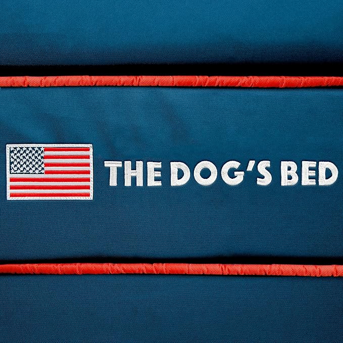 The Dog’s Bed, Medium Blue Oxford with Red Trim USA Flag Dog Bed, Memory Foam, Pain Relief, Post Surgery, Lameness, Supportive, Calming, Waterproof Washable Cover, Veterinary Approved