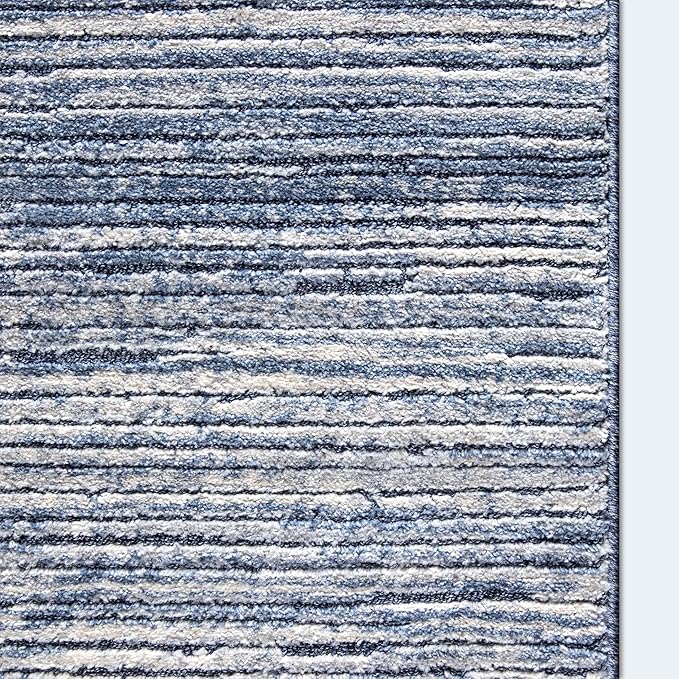 Well Woven Custom Size Hallway & Stair Runner- Harlow Delphi Blue 31 Inches Wide x 5 Feet Long Runner (31" x 5') Runner Rug - Modern Stripes Pattern, Ultra-Soft, Easy-Clean