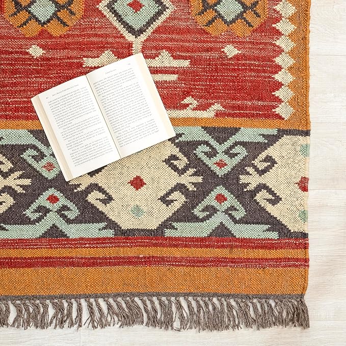 Jute Traditional Kilim Rug Boho Flatweave Area Rug for Living Room, Living Room Entryway, Tribal Series, 2'6"x10'