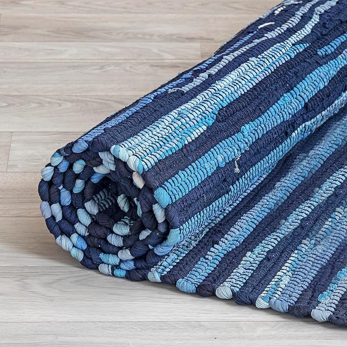 HOMEMONDE Navy Rag Rug 4'x6' Recycled Soft Cotton Chindi Rugs Hand Crafted Reversible Farmhouse Style Boho Home Decor for Bedroom, Living Room, Kitchen, Entyrway
