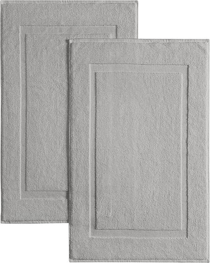 Casual Living Grey Cotton Bath Mats, Set of 2 Towel Mats for Bathroom Floor, Banded Absorbent Cotton Bath Rugs, Washable, Bathroom Accessories, 34-inch x 21-inch, Grey
