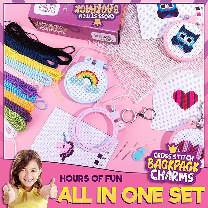 Cross Stitch Kits For Beginners. 5 Stamped Cross Stitch Kits for Kids.Needlepoint Kits For Beginners. Embroidery Kit For Kids. Crossstitch Kit For Beginners. Girls cross stitch kit Backpack Charms
