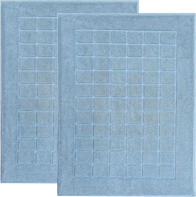 Superior 100% Cotton Bathmat Set, Bath Mats, Bathroom Decor, Shower, Bathtub Essentials, Home Accessories, Small Washable Rug, No Backing, Heavyweight, Nora Collection, Set of 2, 22" x 35", Denim Blue