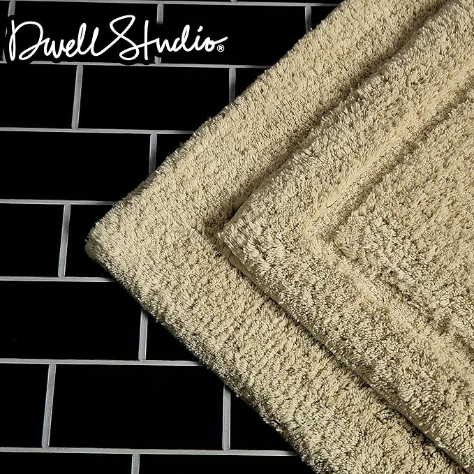 DwellStudio Reversible Cotton Bath Rugs: Luxurious Comfort and Anti-Slip Protection, Taupe, Non Slip Back