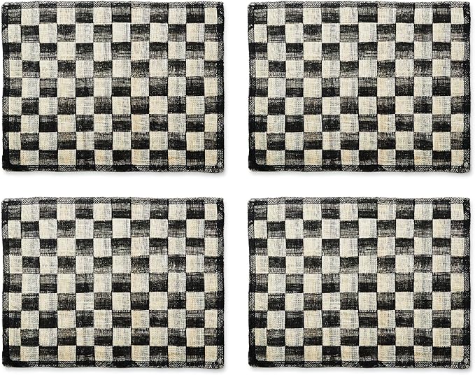 MACKENZIE-CHILDS Set of 4 Sinamay Placemats, Durable Woven Table Mats, Black
