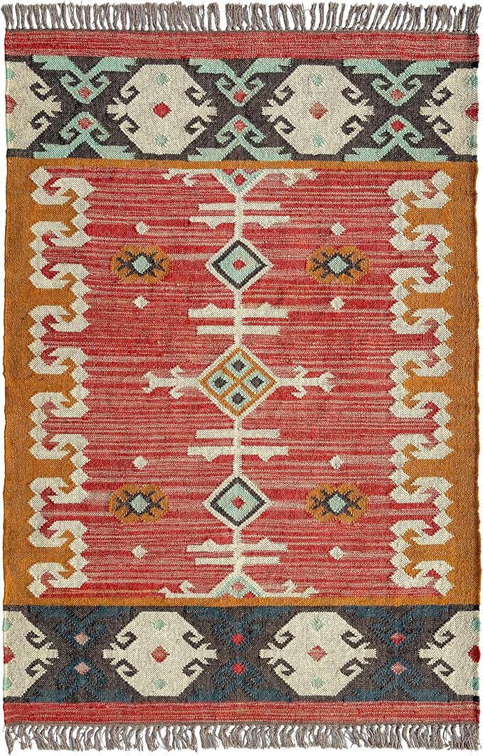 Jute Traditional Kilim Rug Boho Flatweave Area Rug for Living Room, Living Room Entryway, Tribal Series, 10'x14'
