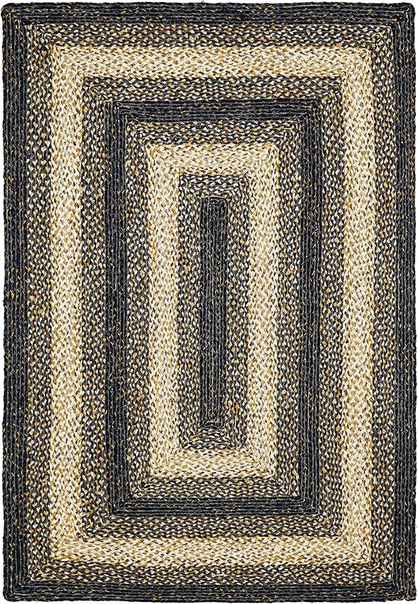 Traditional Jute Braided Runner Rug, Rustic Primitive Country Décor for Kitchen, Entryway, Hallway, Midnight Naturals, 2'X8'