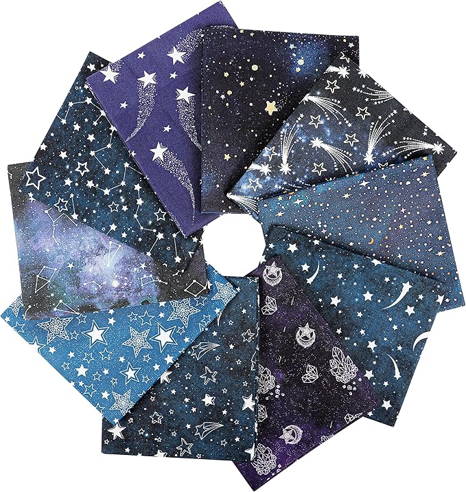 Craftido -25 Options- 100% Cotton Quilting Fabric Bundles 10pcs Fat Quarters 18”x21”-Medium Weight 5.2 oz- Soft Cotton for Quilting, Sewing Project, Patchwork, DIY Crafts – Starry Sky