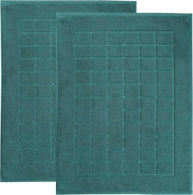 Superior 100% Cotton Bathmat Set, Bath Mats, Bathroom Decor, Shower, Bathtub Essentials, Home Accessories, Small Washable Rug, No Backing, Heavyweight, Nora Collection, Set of 2, 22" x 35", Teal