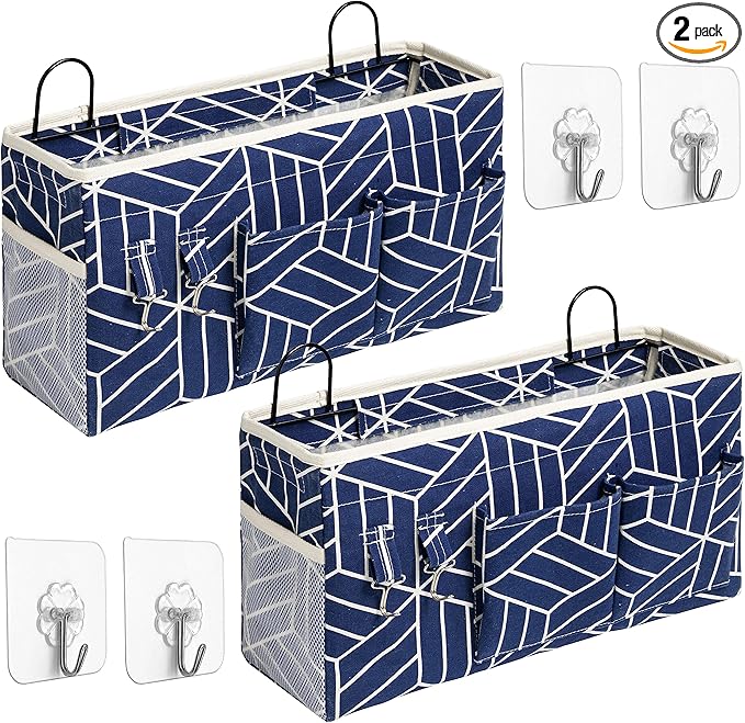 HZZTY BRNY 2pcs Large Wall Hanging Storage Bag, Door Closet Linen Fabric Pockets Organizer, Waterproof Multi Functional for Living Room Bedroom Bathroom Kitchen Office RV Camper with Hooks Navy