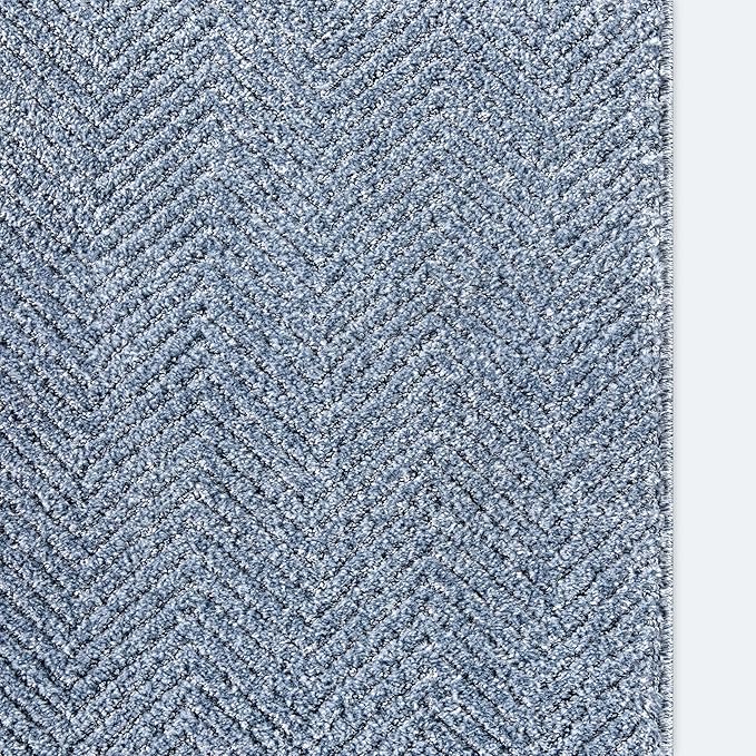 Well Woven Custom Size Hallway & Stair Runner- Harlow Pompeii Light Blue 31 Inches Wide x 2 Feet Long Runner (31" x 2') Runner Rug - Modern Chevron Pattern, Ultra-Soft, Easy-Clean