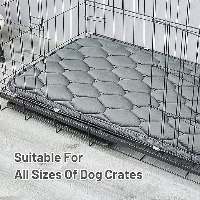 luckyvo Dog Crate Mats,Soft Kennel Pads Washable with Anti-Slip Bottom,Dog Kennel Pads for Sleeping,Pets Mattress Cat Dog Beds for Large Medium Dogs(35x22,Grey)