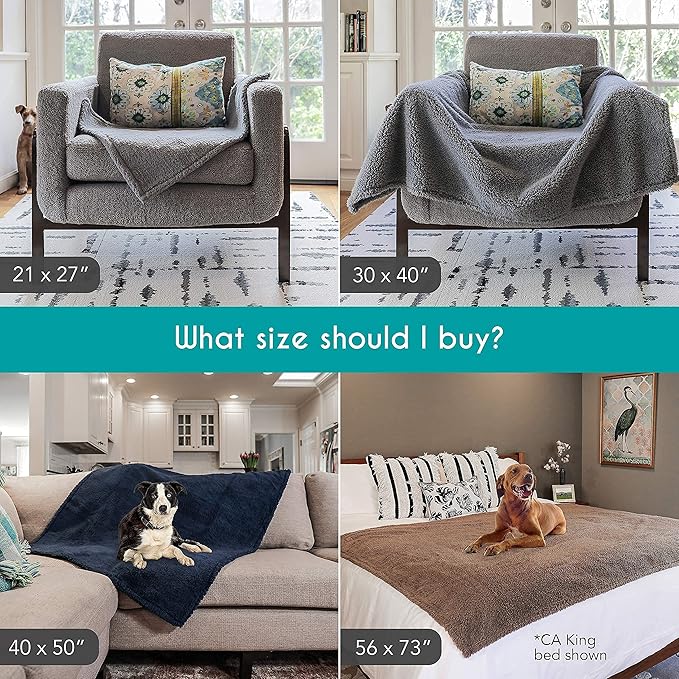 rocket & rex Large Waterproof Dog Blanket, Grey, Washable Waterproof Pet Blanket Protects Beds, Couches & Other Furniture, Premium Fleece Fabric with Reversible Faux Suede, 40" x 50" (Pack of 1)