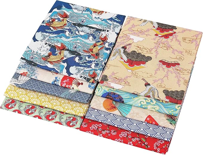 Craftido -25 Options- 100% Cotton Quilting Fabric Bundles 10pcs Fat Quarters 18”x21”-Medium Weight 5.2 oz- Soft Cotton for Quilting, Sewing Project, Patchwork, DIY Crafts – Japanese Style