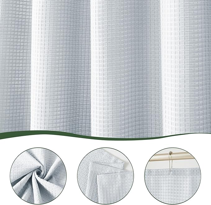 Indecor Home Luxury Waffle Weave Shower Curtain Elegant Hotel Style Fabric for Bathroom, Water Repellent, Machine Washable Light Grey Waffle