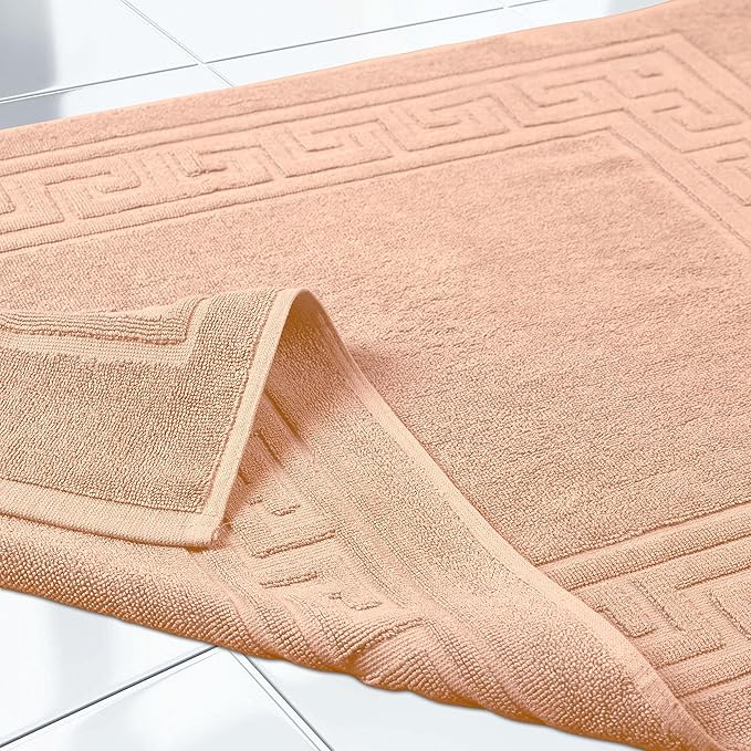 Superior Heavyweight Cotton Bath Mats, Bath Rugs For Bathroom Accessories, Washable Rug For Shower, Bath, Toilet, Modern Decor, No Backing, Luxury Hotel And Spa Quality, Set of 2, 22" x 35", Peach