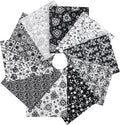 Craftido -25 Options- 100% Cotton Quilting Fabric Bundles 10pcs Fat Quarters 18”x21”-Medium Weight 5.2 oz- Soft Cotton for Quilting, Sewing Project, Patchwork, DIY Crafts - Black & White Flower