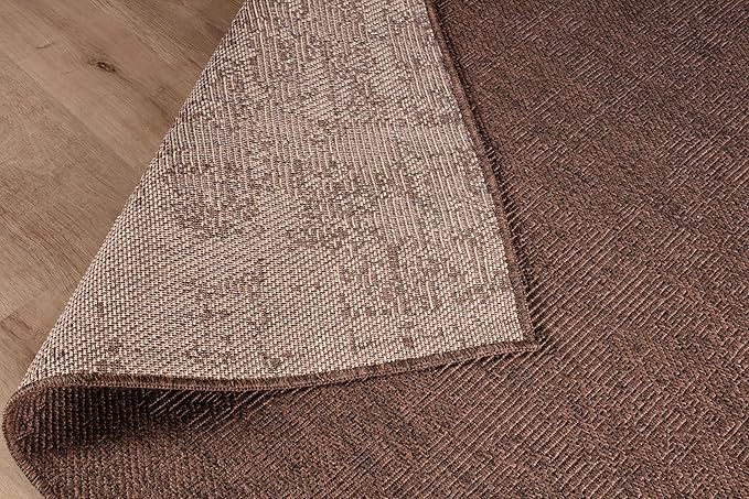 CAMILSON Easy Jute Rug 10x14, Indoor Outdoor Brown Color Fiber Area Rugs for Living Room Patio and Kitchen Rug, Solid Boho Woven Design, Easy-Cleaning, Washable Outside Carpet Alfombras (10 x 14)