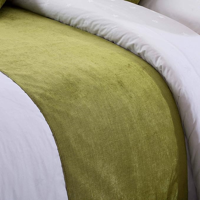 OSVINO Chenille Bed Runner Solid Breathable Modern Bedding Scarf Protection for Bedroom Hotel, Green, 210X50cm for 150cm Bed