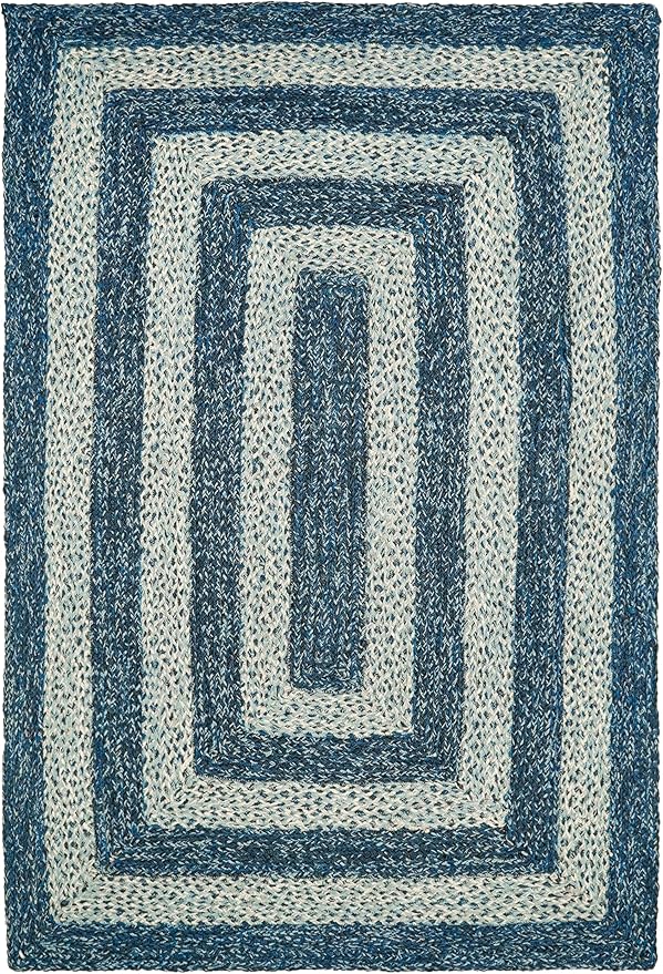 Traditional Jute Braided Runner Rug, Rustic Primitive Country Décor for Kitchen, Entryway, Hallway, Denim Blue, 2'X8'