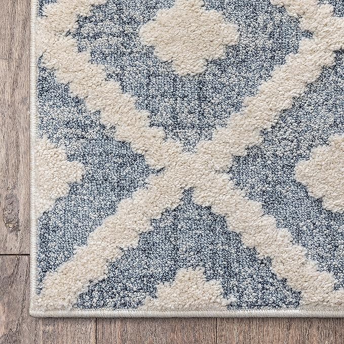 Well Woven Custom Size Hallway Stair Runner - Choose Your Length - Ainsley Blue Diamond Trellis Geometric Tribal - 31 Inches Wide x 19 Feet Long Runner (31" x 19' Runner) Rug