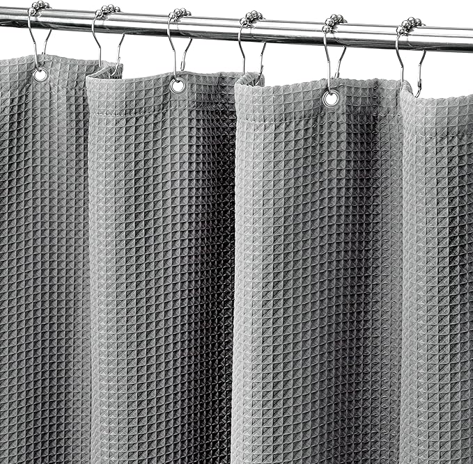 MISS SELECTEX Fabirc Shower Curtain for Bathroom, 230GSM Matt Waffle Water Repellent Durable Fabric Spa Hotel Shower Curtain, Machine Washable Cloth Shower Curtain(72Wx84H,Grey)