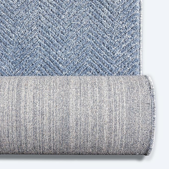 Well Woven Custom Size Hallway & Stair Runner- Harlow Pompeii Light Blue 31 Inches Wide x 2 Feet Long Runner (31" x 2') Runner Rug - Modern Chevron Pattern, Ultra-Soft, Easy-Clean