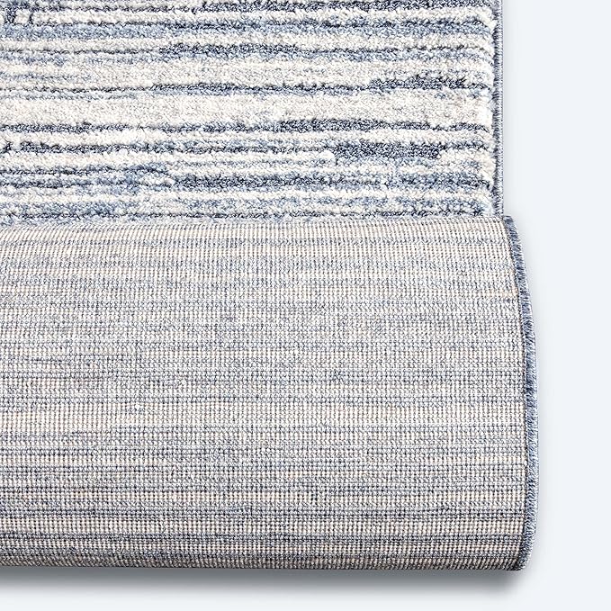 Well Woven Custom Size Hallway & Stair Runner- Harlow Delphi Blue 31 Inches Wide x 5 Feet Long Runner (31" x 5') Runner Rug - Modern Stripes Pattern, Ultra-Soft, Easy-Clean