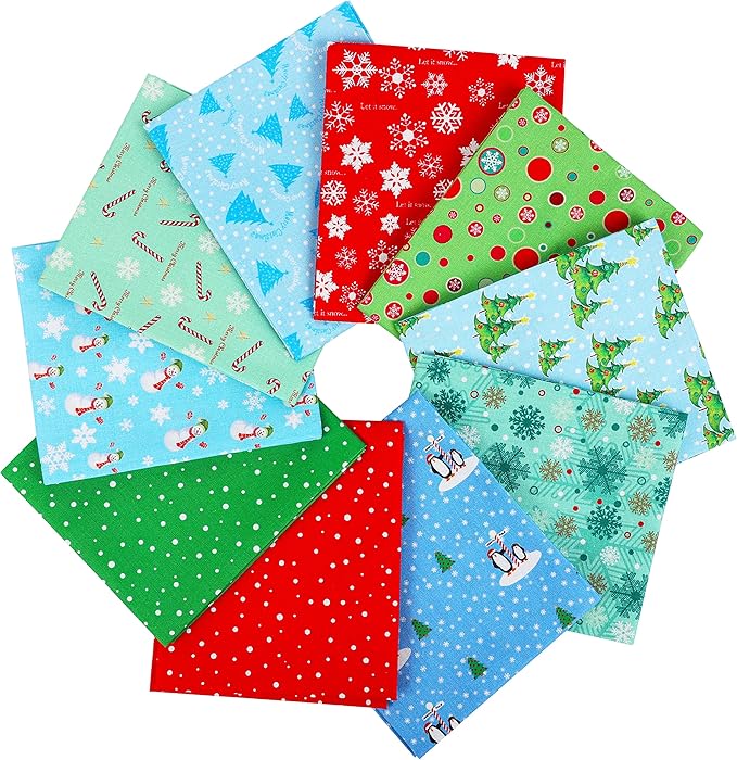 Craftido -25 Options- 100% Cotton Quilting Fabric Bundles 10pcs Fat Quarters 18”x21”-Medium Weight 5.2 oz- Soft Cotton for Quilting, Sewing Project, Patchwork, DIY Crafts - Christmas