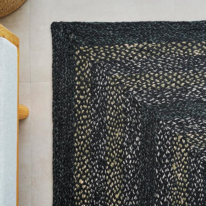 Traditional Jute Braided Rug, Rustic Country Décor for Kitchen, Living Room, Dining Room, Bedroom, Black Olive, 6'X9'