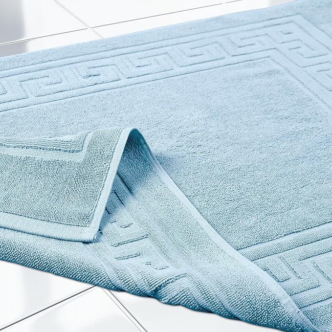 Superior Heavyweight Cotton Bath Mats, Bath Rugs For Bathroom Accessories, Washable Rug For Shower, Toilet, Modern Decor, No Backing, Luxury Hotel And Spa Quality, Set of 2, 22" x 35", Light Blue