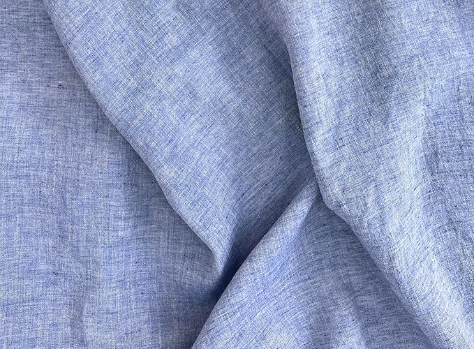 100% Linen Fabric – Yarn Dyed Chambray, Pre-Washed, Lightweight Crisp & Cool Handfeel, 52–54" Wide – The Linen Lab (Dusky Blue 6925, 3y)