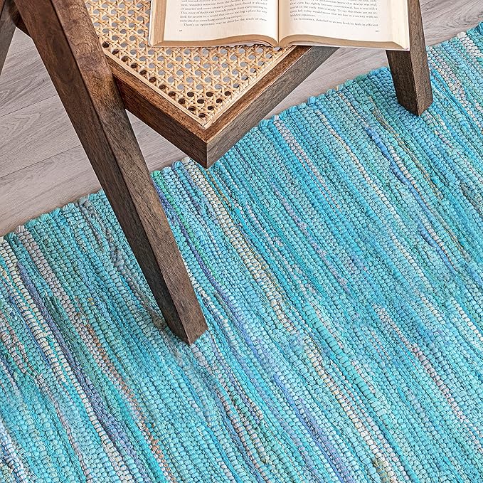 HOMEMONDE Teal Chindi Rug 3'x5' Recycled Soft Cotton Hand Crafted Reversible Boho Rag Rugs for Bedroom, Living Room, Kitchen, Entyrway